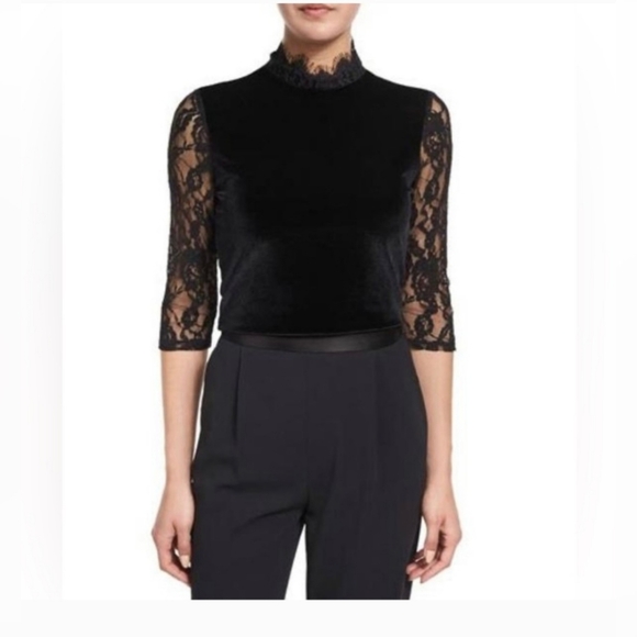 Alice + Olivia Jenny Mock Neck Lace Velvet Crop Size 6 - Picture 11 of 14
